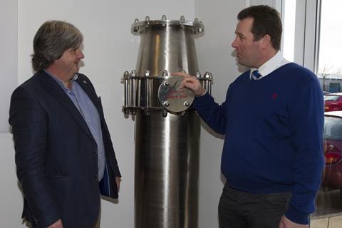 Andrew Marshal (left) and Mark Spencer in front of Coldharbour Marine's Gas Lift Diffuser unit